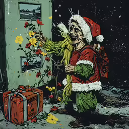 an illustrated drawing of a man in santa clause