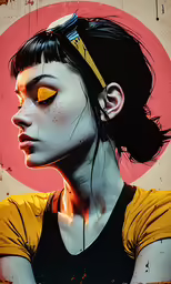 the girl with a red eyeball is posing for a picture