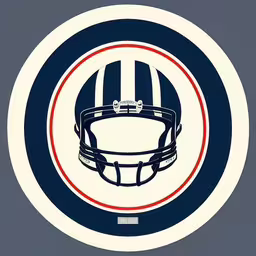 a helmet logo on a white and blue circle,a football helmet with stripes on a circle,a football helmet with a blue striped background on a round logo,a football helmet on the inside of a circle,a football helmet with an oval pattern is displayed