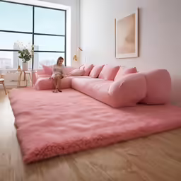 a person sitting on the floor in a living room