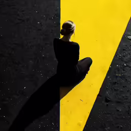 a young lady sitting on a street in her black outfit