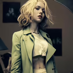 the woman in green jacket has very long hair