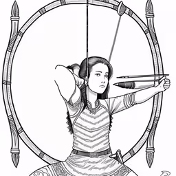 an archer, who is aiming with her arrow in the air,the drawing of a girl holding an arrow