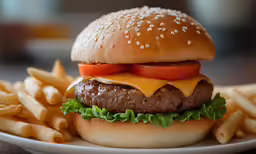 burger with cheese and tomato on white plate