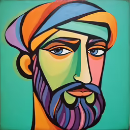 a painting of a man with long hair and beard