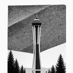 a black and white photo of a tall tower