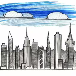 a drawing of the skyline is shown above an illustration of the city,this is an illustration of a drawing of city skyline