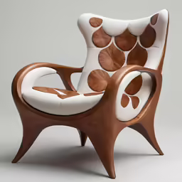a chair with brown and white designs is shown