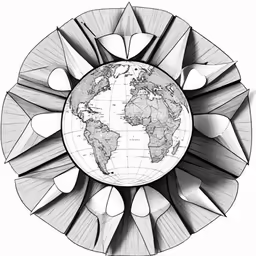 a black and white drawing of a world
