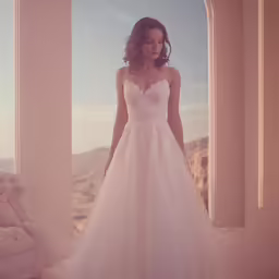 a beautiful woman in a white dress standing near a window