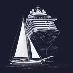 the cruise ship with sails is sailing in the water