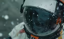 a person wearing a helmet and face shield with its mouth open