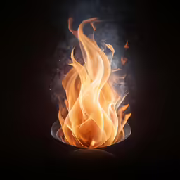 a bowl of fire with bright orange and yellow flames in it