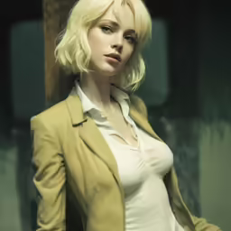 a close up of a person wearing a jacket and shirt