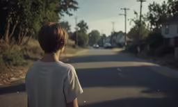 a person on the road staring out at the road