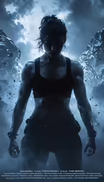 a poster for an action film with a woman in the water