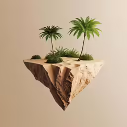 two trees are placed on an island made of rock