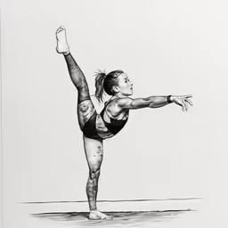 a black and white image of a female gymnastics athlete