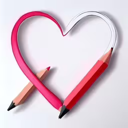 pencils sticking out of the paper and shaped as a heart,two colored pencils are in the shape of a heart,a pencil with a heart on it, shaped like a pencil,a pink pencil with a heart shaped frame,the two colored pencils are sticking up into the shape of a heart
