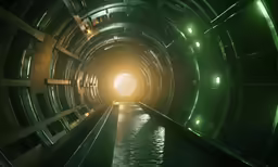 inside of a tunnel with lots of light going through