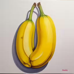 two bananas hanging on a sticker with no strings