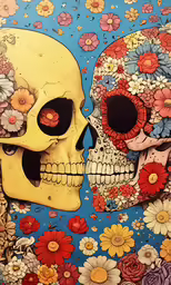 a drawing of two skulls on a wall