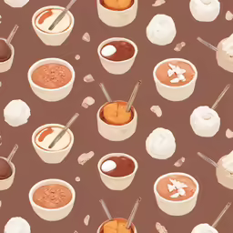 a pattern with ice creams and donuts in paper cups