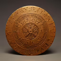 the large circle with numbers and zodiac signs is on display