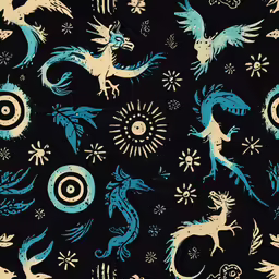 some different designs on the back of a black background