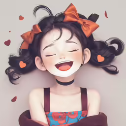 the girl with the brown bow in her hair is smiling