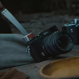 the camera is placed on top of the towel