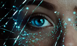 close up image of human eyes and blue skin