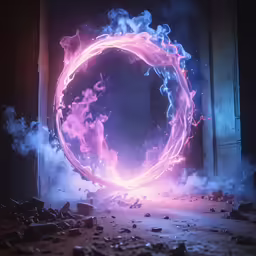 a fire ring in the middle of a room filled with rocks