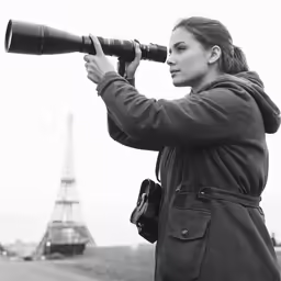 a woman wearing a hoodie takes a picture with a camera