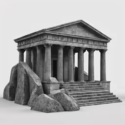 a drawing of an old building with columns