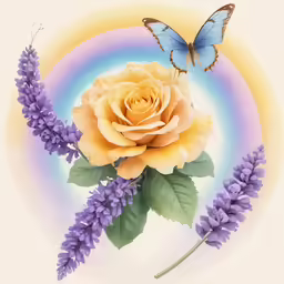 there is a flower and a butterfly on the white background