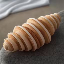 the wooden object is shaped like a stack of round wooden objects