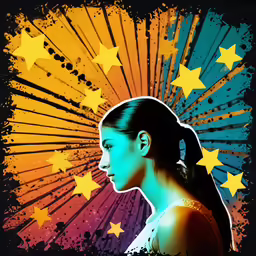 the woman has a long ponytail with stars in her hair