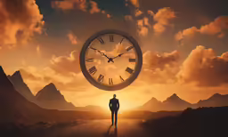 a man walking along the road to his clock
