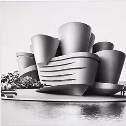 this monochromatic artwork is a huge building designed by famous russian architecture designers
