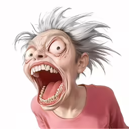 the head of an evil person with white hair