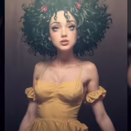 a close up of a woman with green hair