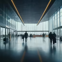 people walk down a dark, empty walkway