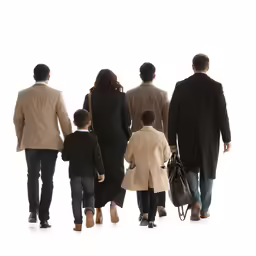 family in a long coat and carrying their bags
