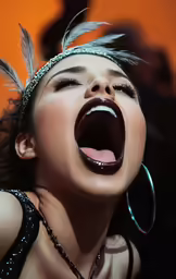 a woman with her mouth open showing her teeth and tongue