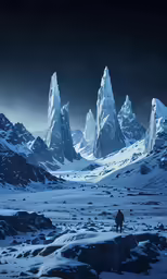 there is a picture of some mountains with a man standing on them