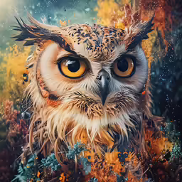 the owl has very large eyes, and long ears