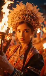 a beautiful woman holding a lamp wearing a crown