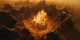 a close up of some fire flames in the dirt