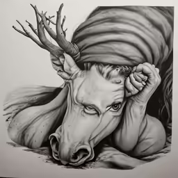 the woman is laying down with a horse